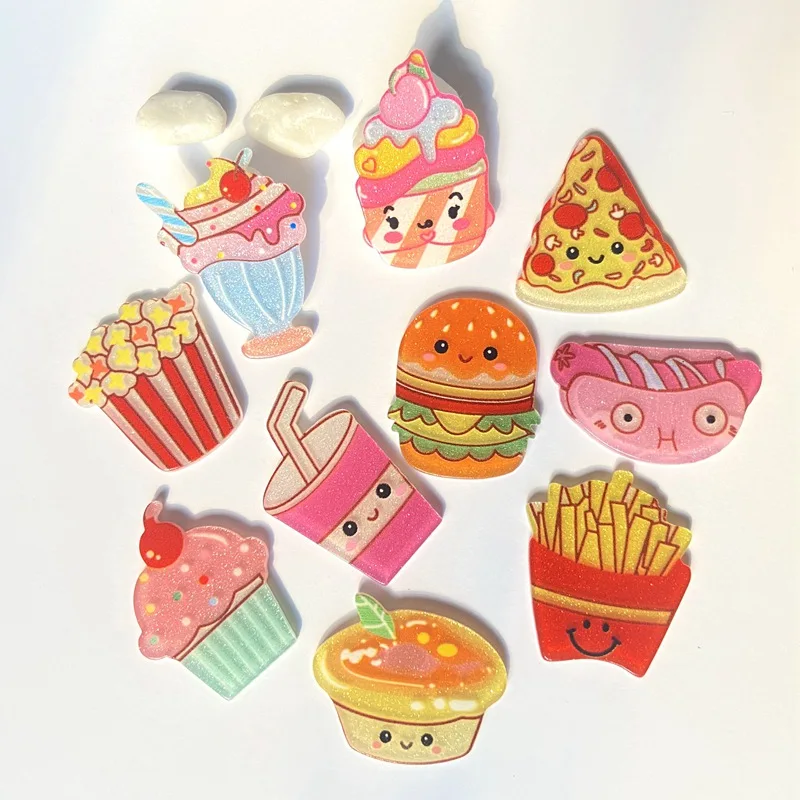 40Pcs/lot Phone Shell Resin Colored Cake Ice Cream DIY Crafts Drink Food Snack Hamburger Refrigerator Stickers Accessories A65 | Дом и сад