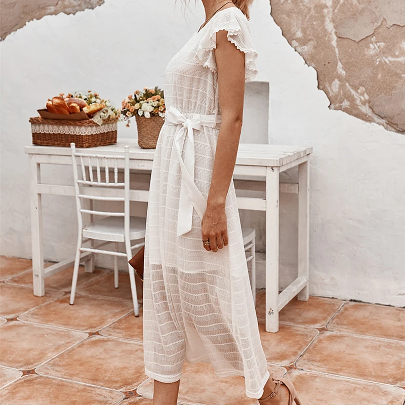 

KAISENDZ Summer V Neck Mesh New Women Dress Bandage Patchwork Perspective Sexy Dress Office Party Casual Ladies Dress 2021