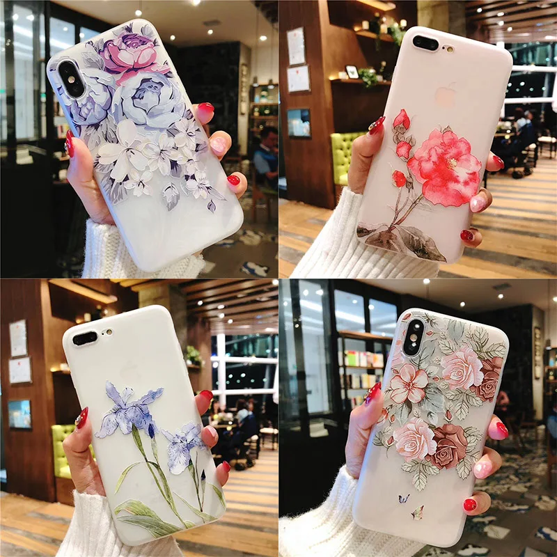 China style Luxury 3D Silicone Case For iPhone 6 7 6S 8 Plus 5S SE X XS MAX XR Shockproof Flower Phone EY438 |