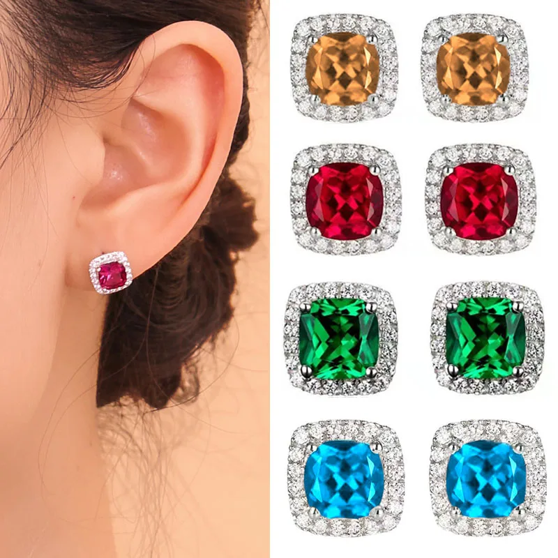 

Classic Square Cubic Zirconia Stud Earrings for Small CZ Crystal Rhinestone Women Studs Ear for Party Wedding Engagement