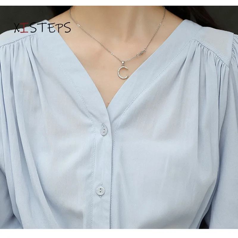 Summer V-neck Chiffon Blouses For Women 2021 Fashion Puff Sleeve V-neck Shirts Pink Blue White Tops Streetwear Clothes Plus Size