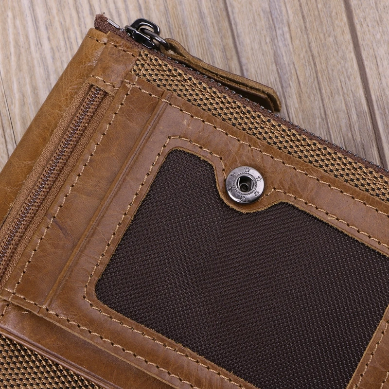

Men Genuine Leather Double Zipper Wallet Cowhide Bifold Coin Purse Card Holder