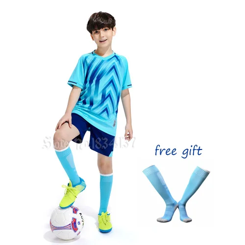 skyblue Futbol, тренировочная форма, спортивная одежда, футбольные майки, спортивный костюм для детей, настраиваемая Футбольная форма, молодежный футбольный комплект, пустой - Цвет: skyblue