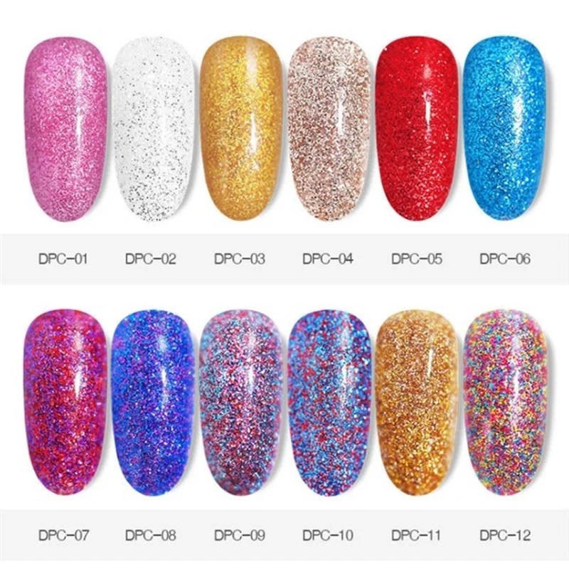 12 цветов для дизайна ногтей блестящий акриловый порошок погружения пудра УФ-геля