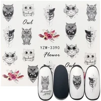 1 sheet nail polish accessories watermark sticker retro black owl series water transfer decals manicure tattoos foils slider