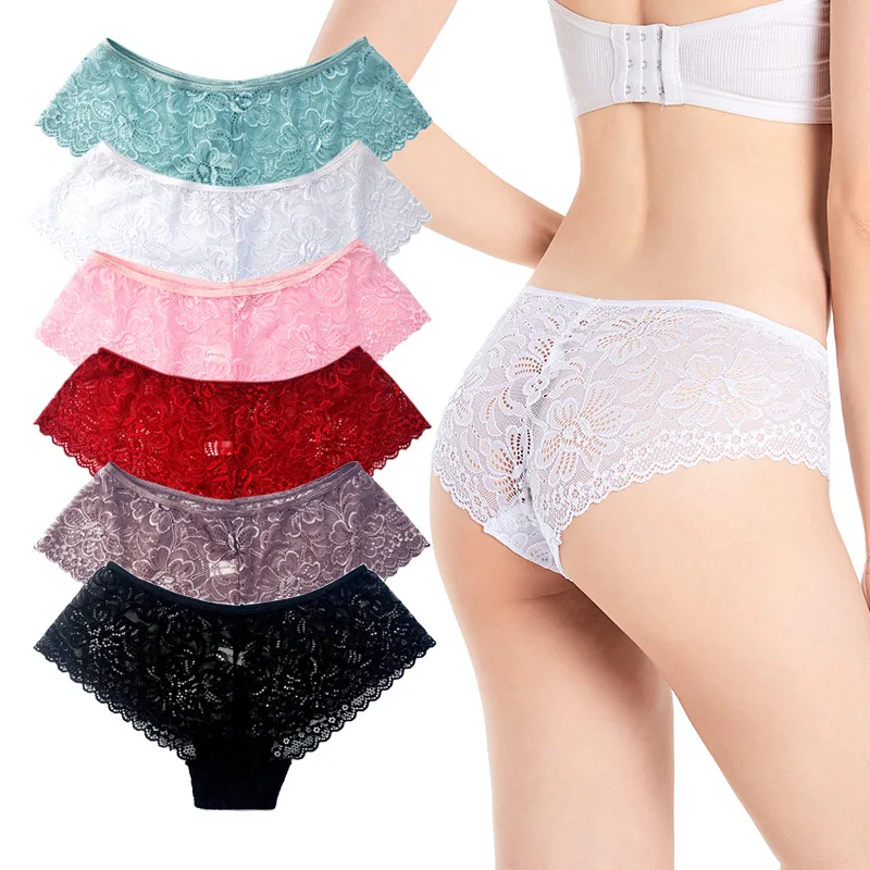 

Sexy ladies lace panties stitching jacquard elegant hip-lifting low-waist boxer shorts four corners large size 2021 new style