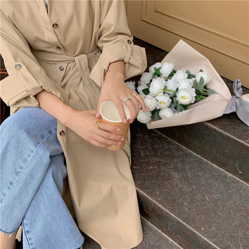 Тренчкот Sungtin женский с поясом минималистичный однобортный длинный тренчкот