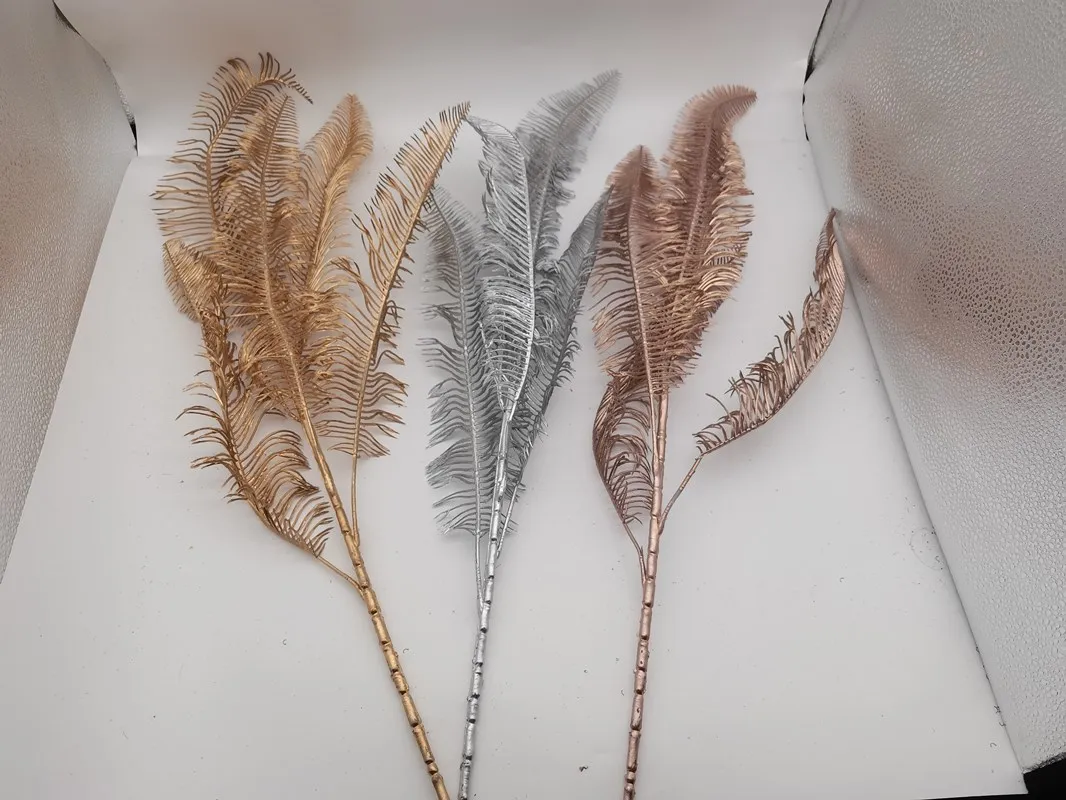 

2021 New Design Artificial Flower Branch Plastic for Wedding Decoration Vase Favor Silver Gold Pink Rose Blue White Colour