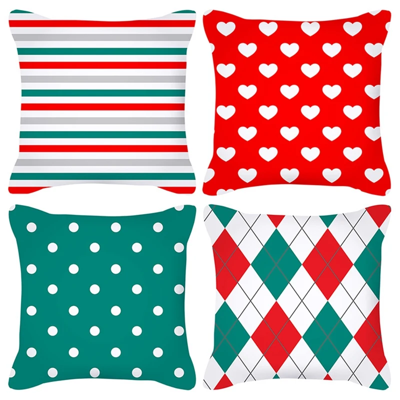 

4 PCS Love Geometry Heart Shape Pillowcase Peach Skin Pillow Cover Home Decor Square Cushion Cover Printing Pillow Case