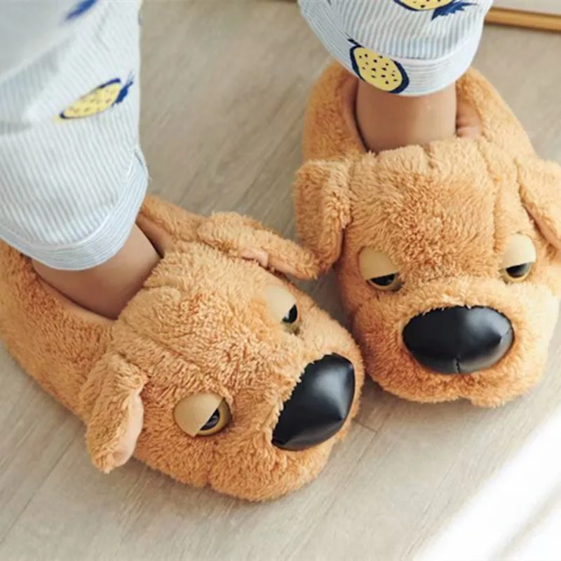 

Cute Big-eyed Dog Plush Slippers Cartoon Sleepy Dog For Men And Women Home Warm Floor Cotton Shoes Teddy Dog Cotton Slippers