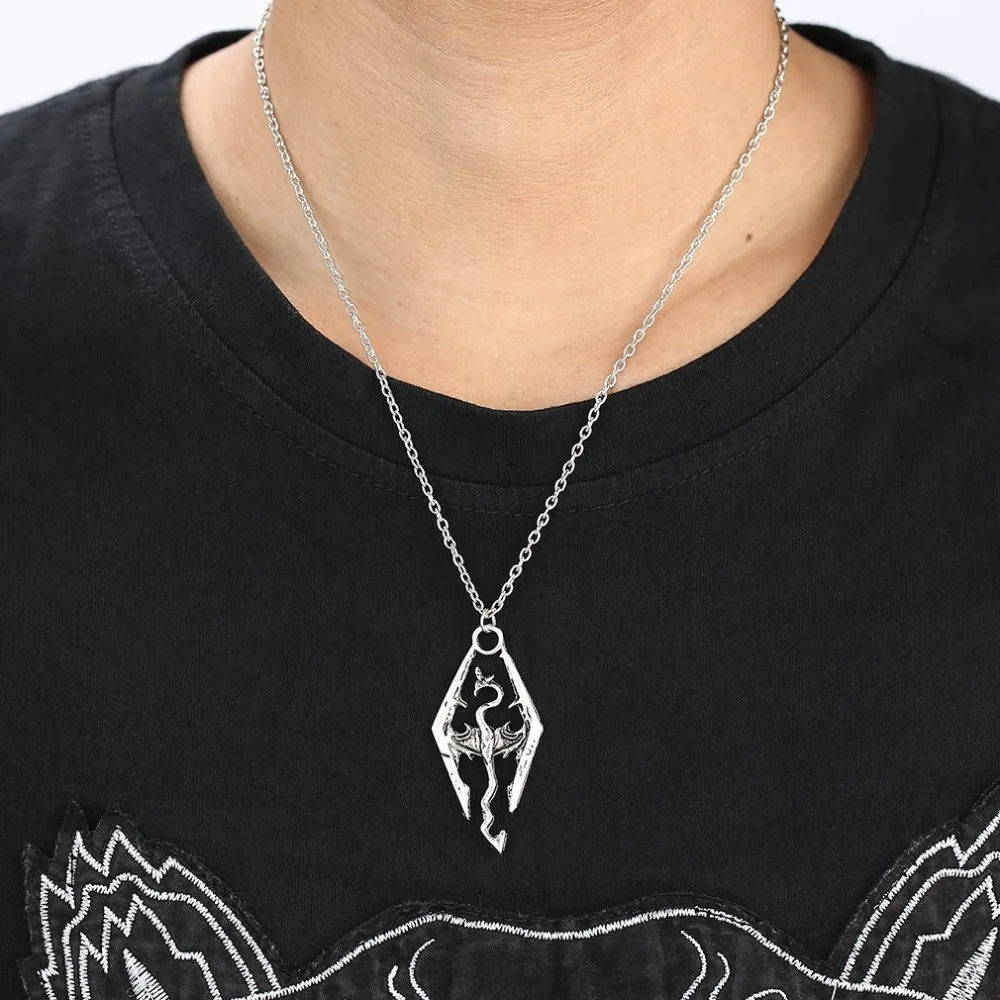 Ожерелье с кулоном Skyrim Colar Elder Scrolls подвеска в виде динозавра дракона антиго