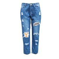 ladies jeans ripped printed sexy high waist denim pants for women causal hole full length vinatge all match mom female trousers