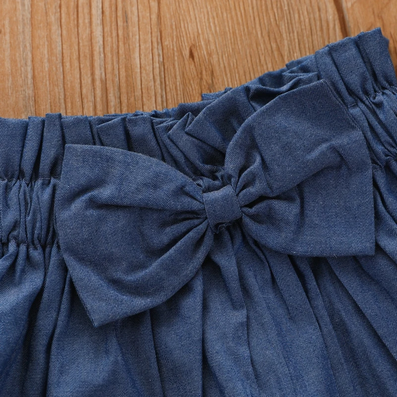

Newborn Infant Baby Girl White Cami Tops Denim A-line Skirt Bow Headband Ruffle Sling Shirts 3 Piece Set Summer Clothes