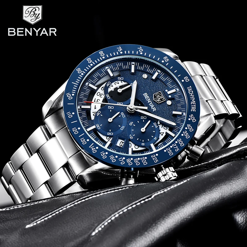 Часы наручные BENYAR мужские кварцевые брендовые роскошные спортивные