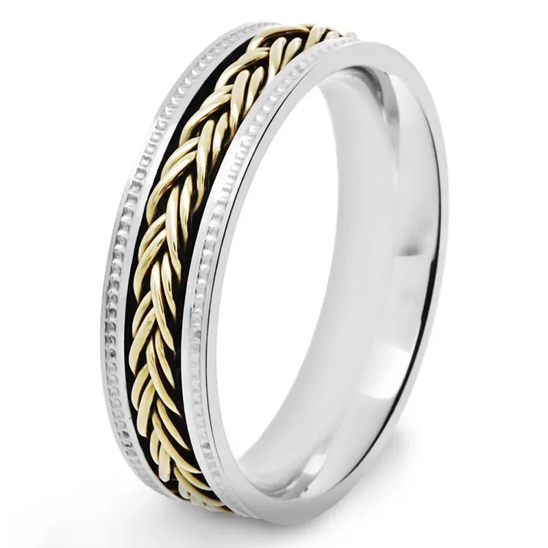

Classic Fashion Two-tone Golden Chain Silver Color Metal Male Alloy Ring for Party Jewelry Accessories Size 5-12