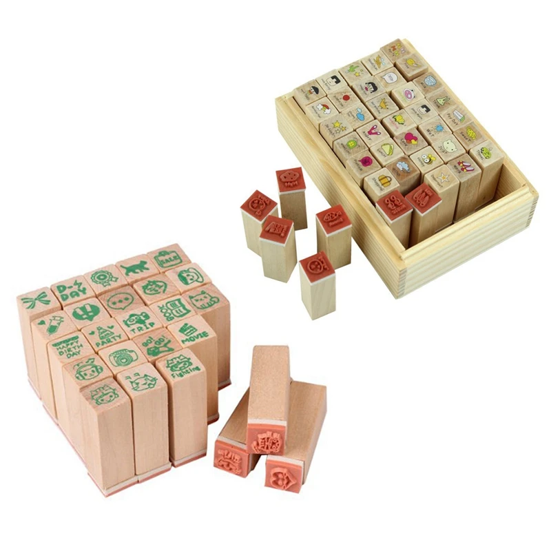 

25 шт., деревянный штамп с деревянной коробкой и 40 шт.