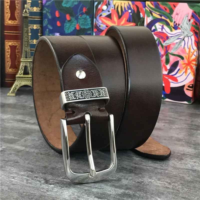Stainless Steel Belt Buckle Luxury Thick Leather Belt Men Ceinture Waist Belt Men Genuine Leather Riem Belts For Men SBT0008