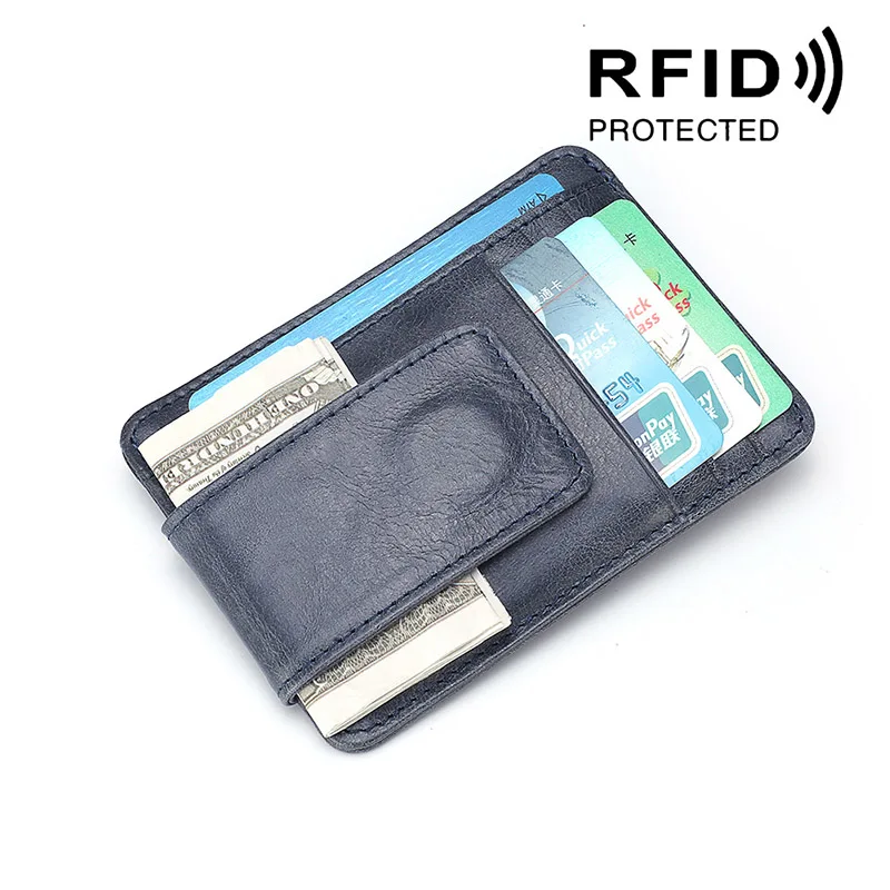 Мужской кожаный дорожный Тонкий Rfid кошелек Карманный магнитный зажим для денег мини Бизнес ID кредитный кошелек с отделами для карт Мужской зажим для денег кошелек