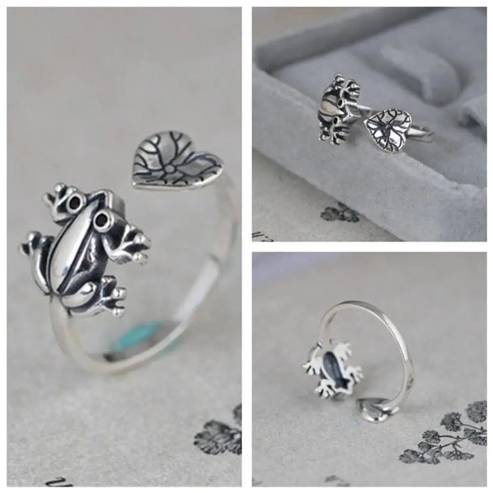 

Retro Style Diamond Studded Frog Ring, Thai Silver, Made of Ancient Open Leaf, Women Index