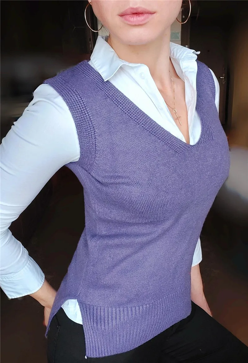 Разноцветный вязаный жилет для женщин Повседневный свитер с треугольным вырезом