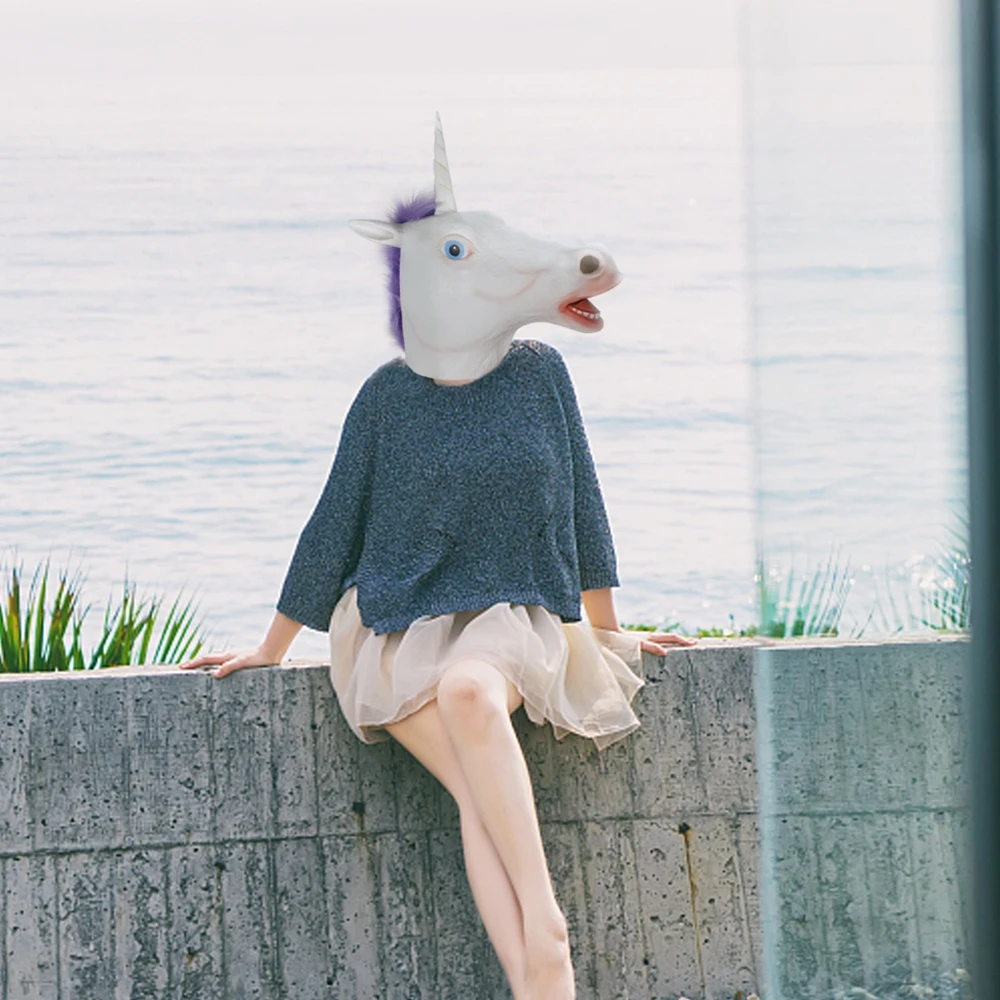 Маска единорога Molezu с пурпурными волосами на все лицо лошадью Хэллоуин новинка