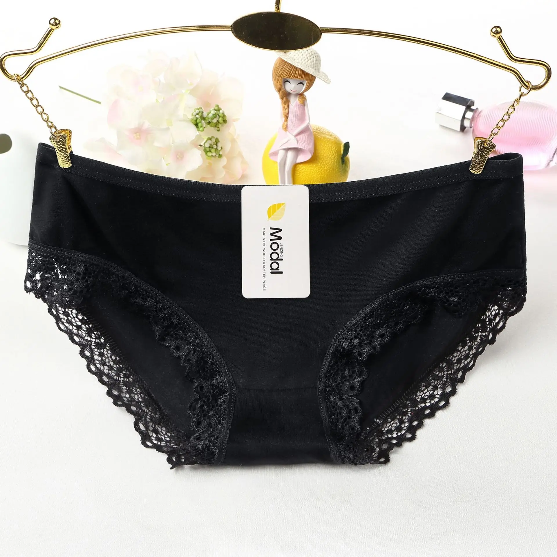 LYun дамское нижнее белье Модальные кружевные трусы сплошной цвет Низкая талия
