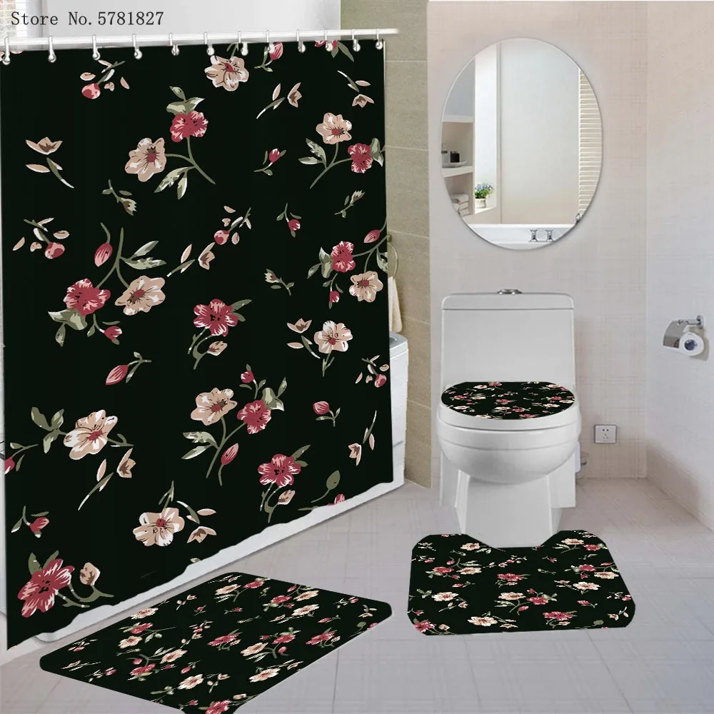 

3/4 шт. картина маслом для ванной комнаты, красивый ковер с цветами, коврик с подставкой, крышка для унитаза, коврик для ванной, набор для ванно...