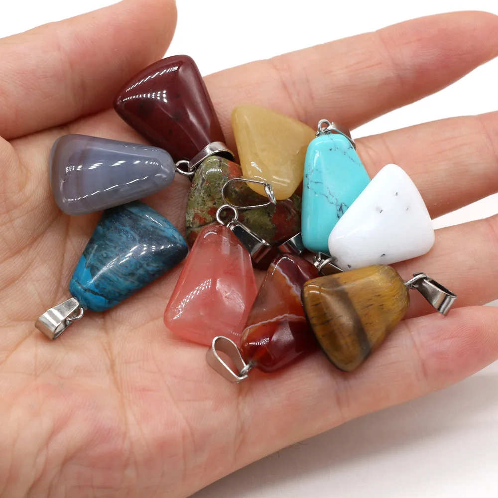 

6pcs Natural Stone Agates Trapezoid Tiger Eye Epidote Pendant for DIY Necklace Earring Jewelry Making Women Gift Size 18x25mm