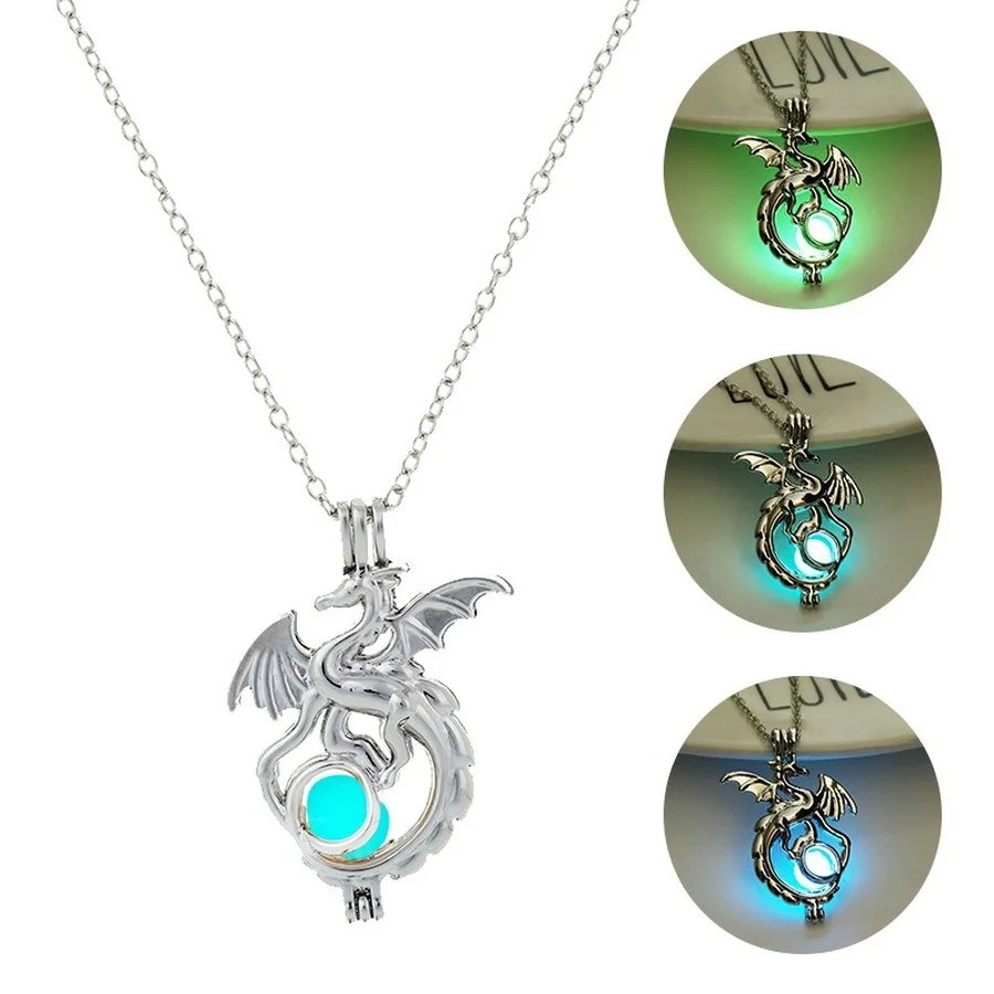 

2023 Christmas Luminous Pterosaur Necklace Flying Dragon Ancient Silver FluorescentPendant Necklace In The Dark for Man Women