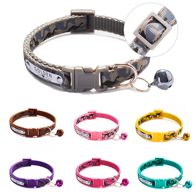 

Cats Puppy Collar With Bells Camo Printing Adjustable Strap Nylon Buckle Collars High Quality Pets Dogs Neck Accessories