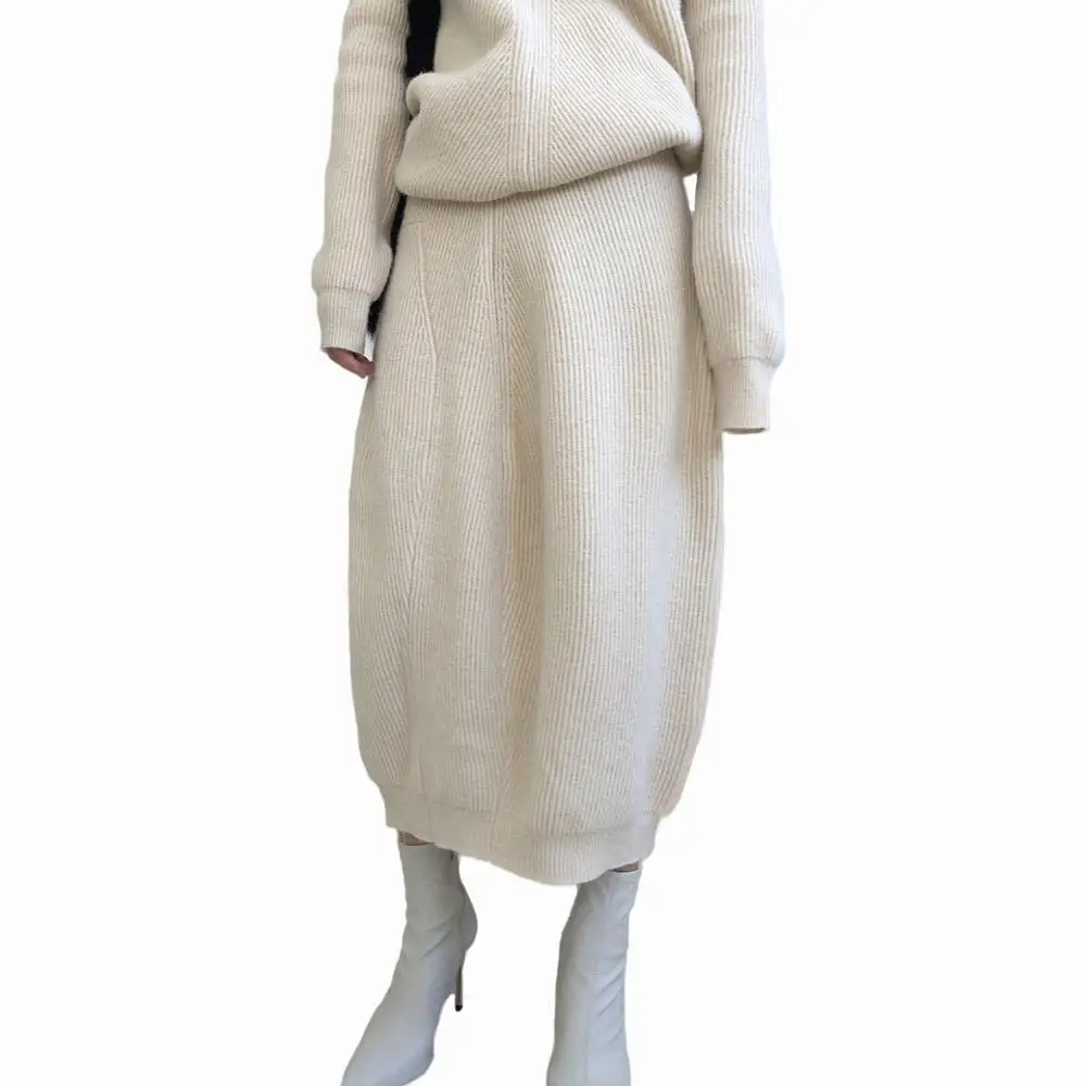 

Winter Design Knitted Midi Bud Skirt Women Asymmetrical Mid Calf Skirts