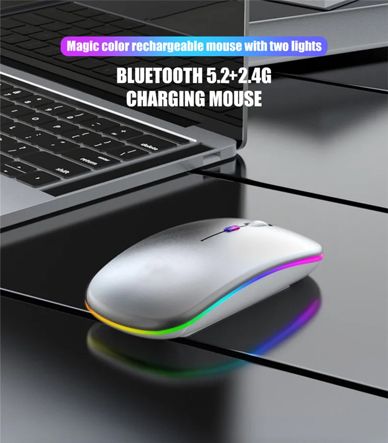 Bluetooth беспроводная с USB перезаряжаемая RGB мышь BT5.2 для ноутбука компьютера ПК Macbook