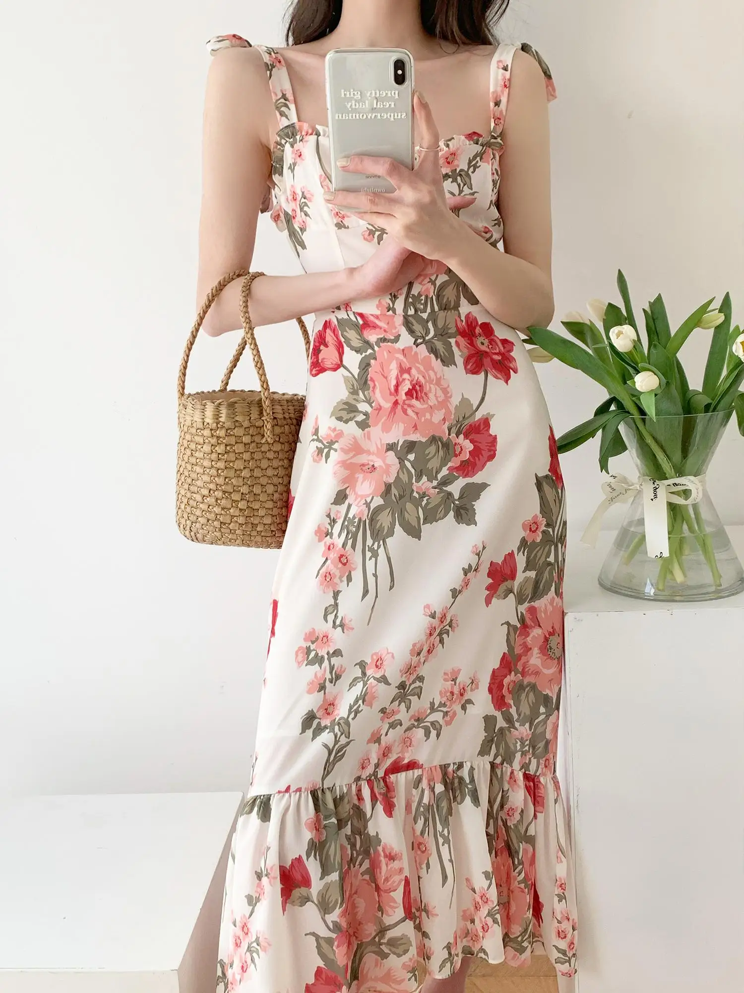 

Summer Woman Long Elegant Fancy Chiffon Flower Strap Sheath Dress YOU232