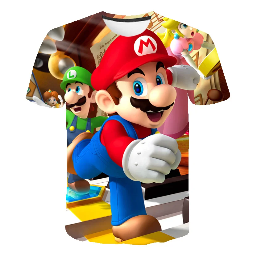 

2021 Summer Children Clothes Cartoon Shirts Boys T-Shirt Funny Game Mario Bro Kid Tops 4-16 T Short Sleeve Cool Tee Girls Tops