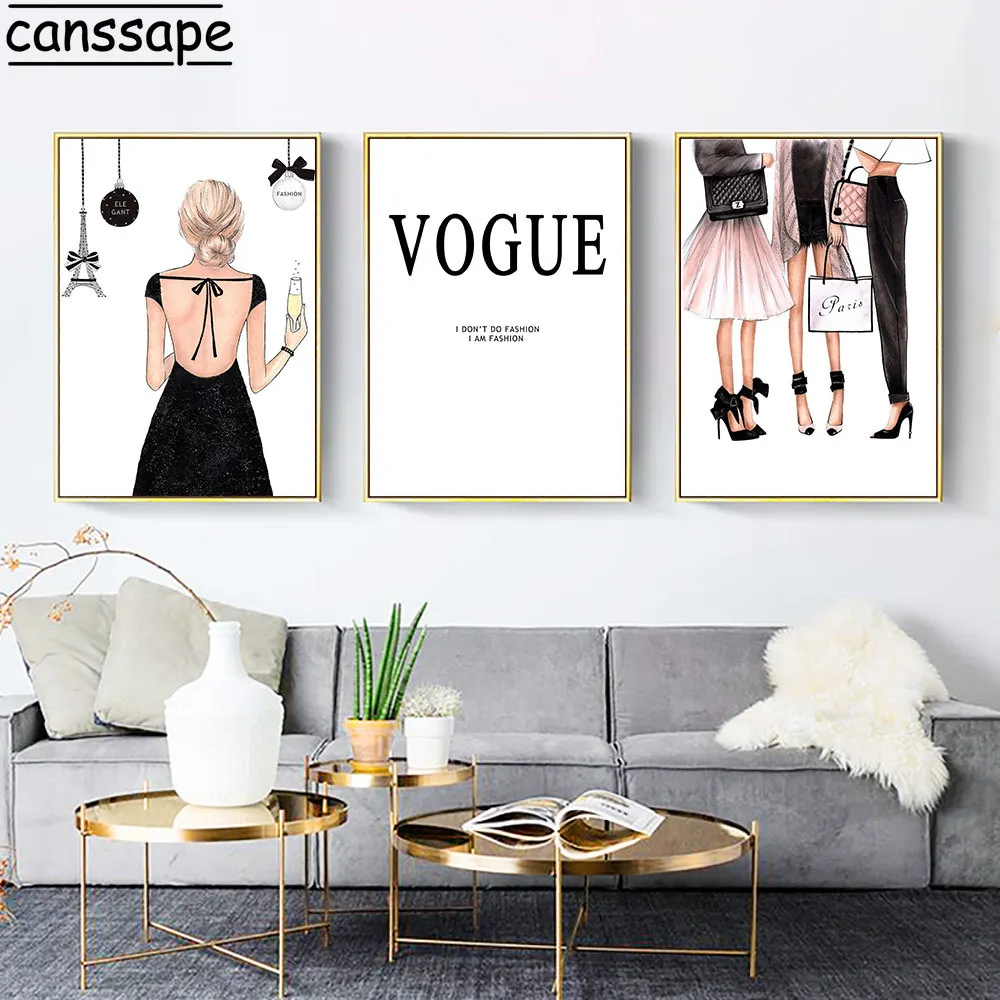 Модный холщовый постер для девочек Vogue Paris настенная Картина на холсте
