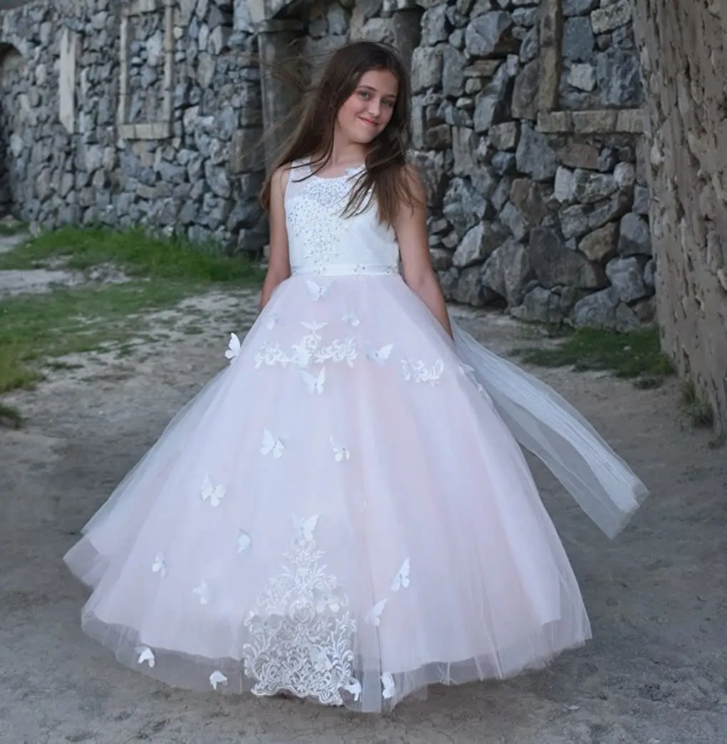 

Flower Girl Dresses For Weddings Kids Evening Lace Beaded Pageant Ball Gowns Primera Comunion Robe Enfant Mariage