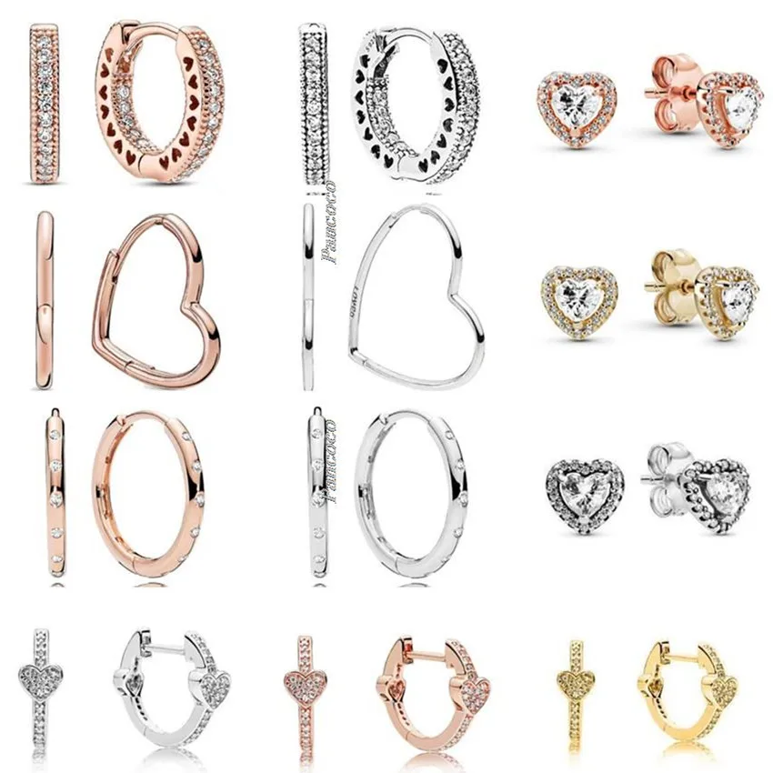 

Original 925 Sterling Silver Golden Shine Sparkling Elevated Heart Earring For Women Wedding Gift Fashion Jewelry