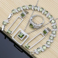 925 silver bridal dubai jewelry sets olive green cubic zirconia for women earringspendantnecklaceringsbracelet