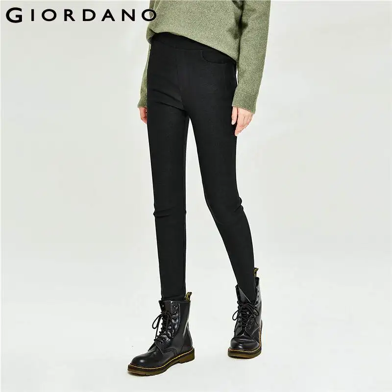 

Женские брюки Giordano, эластичные облегающие брюки, эластичный пояс, косые карманы, полная длина, черные повседневные женские брюки 94410609