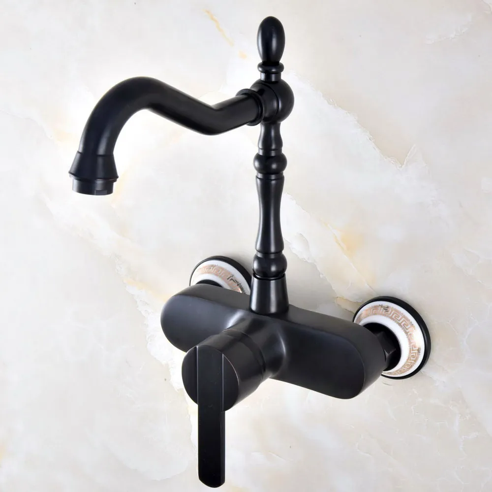 

Black Oil Rubbed Brass Basin Faucet Bathroom Sink Tap Wall Mount Single Handle Hot Cold Water Mixer Tap lnf876