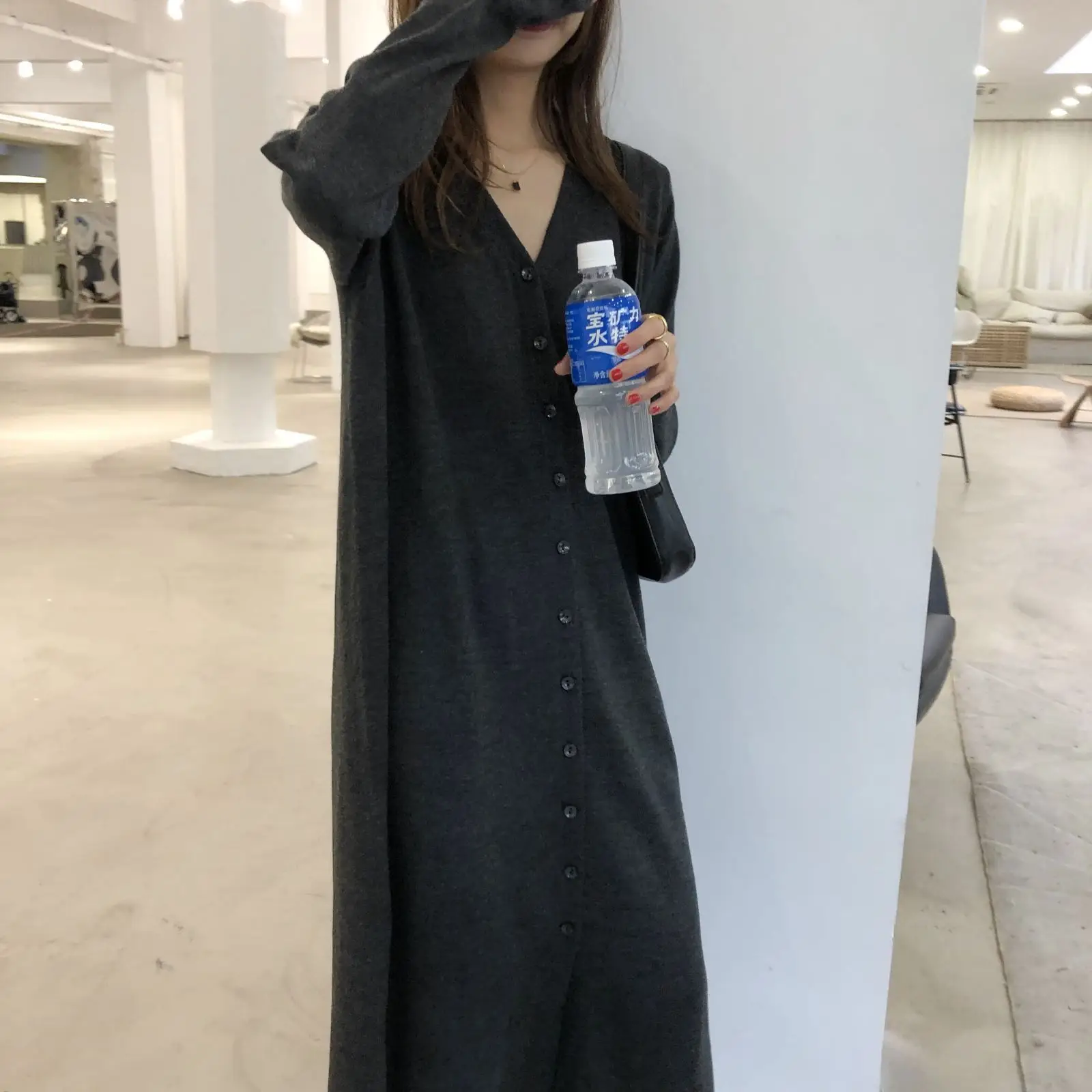 Однобортное плотное корейское платье-свитер новинка 2021 женские вязаные теплые