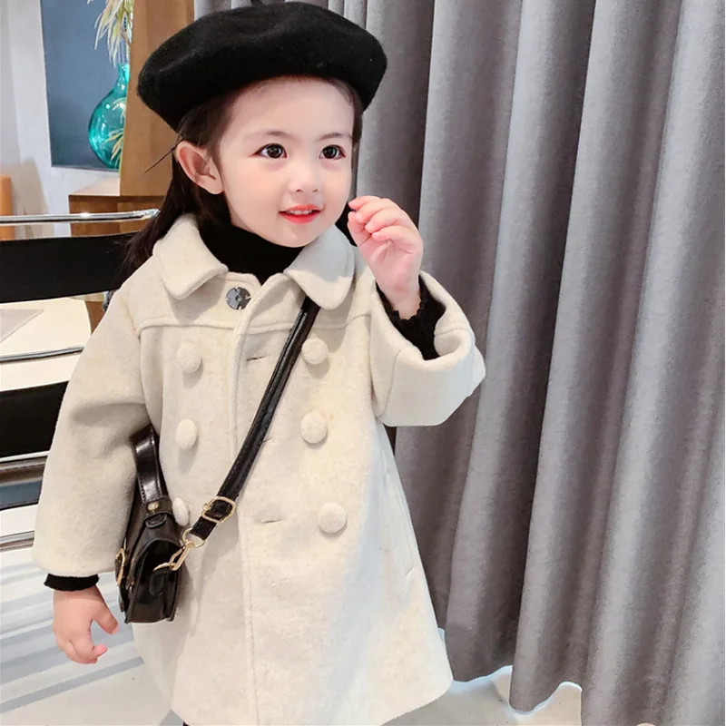 

Beauty Baby Girls Winter Spring Cotton Warm Jacket Coat Long Sleeve Double Breasted Formal Soft Party Kids Outwear High Quality