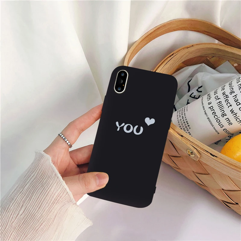 Чехол GYKZ You Me Lover для пары iPhone XS MAX X XR 7 8 6 6s Plus Love Heart черный силиконовый мягкий чехол