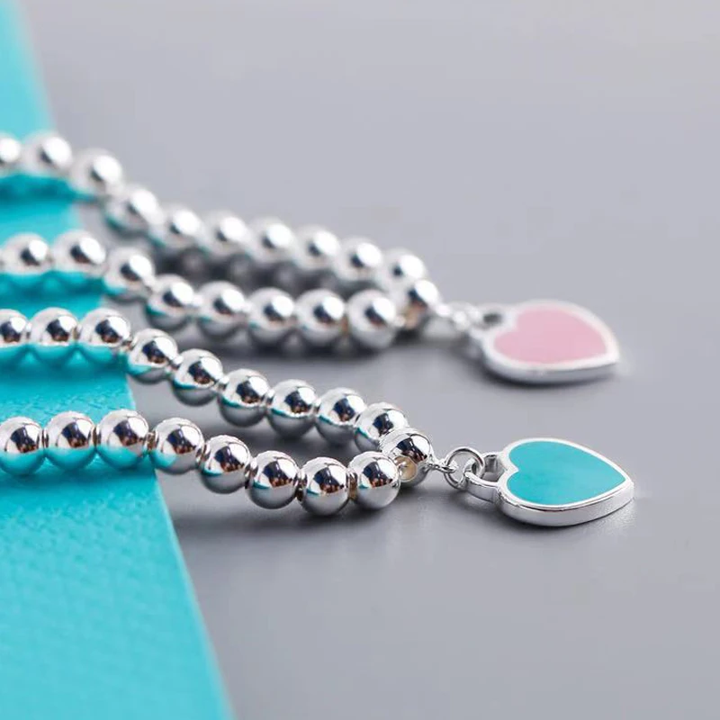 

COSYA Real 925 Sterling Silver Fashion Daily Party For Women Enamel Heart Pendant Bracelets 16-19cm Fine Jewelry Wholesale Gift