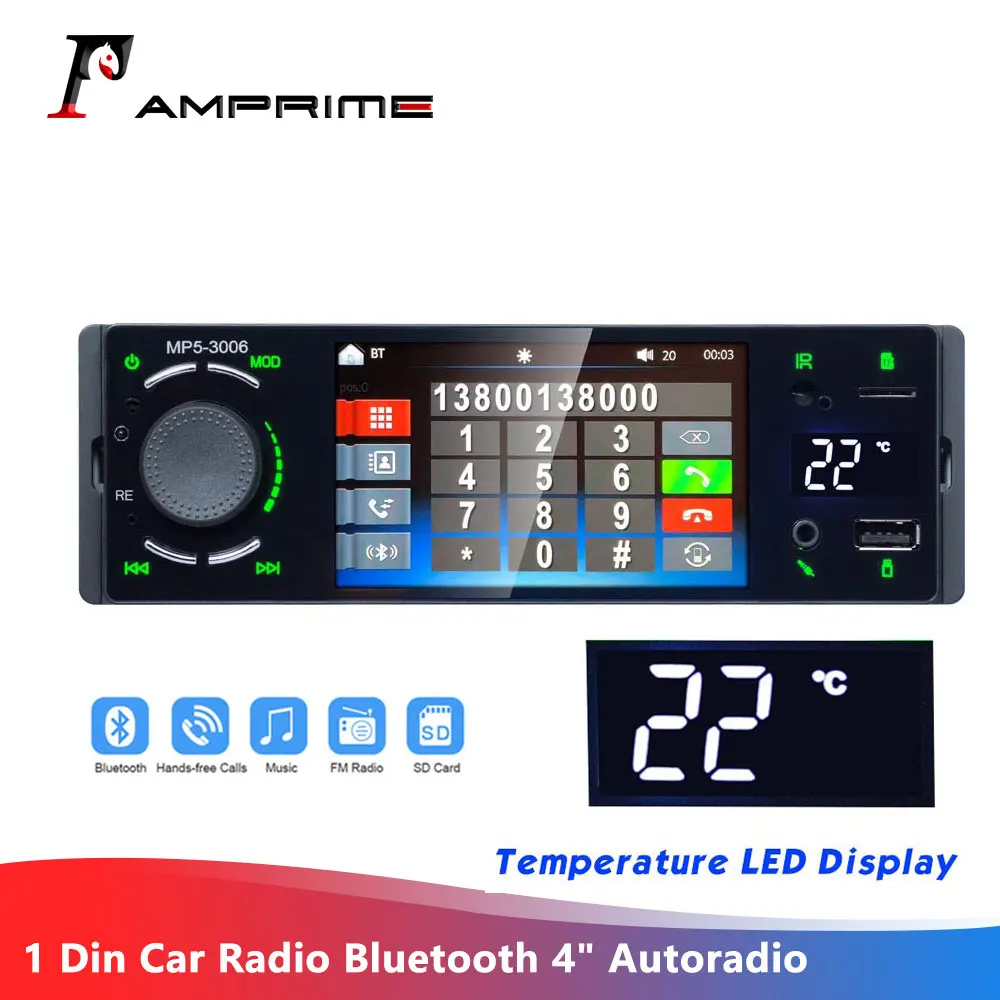 AMPrime 1 Din автомагнитола Bluetooth 4 &quotАвторадио сенсорный экран стерео аудио видео MP5 USB