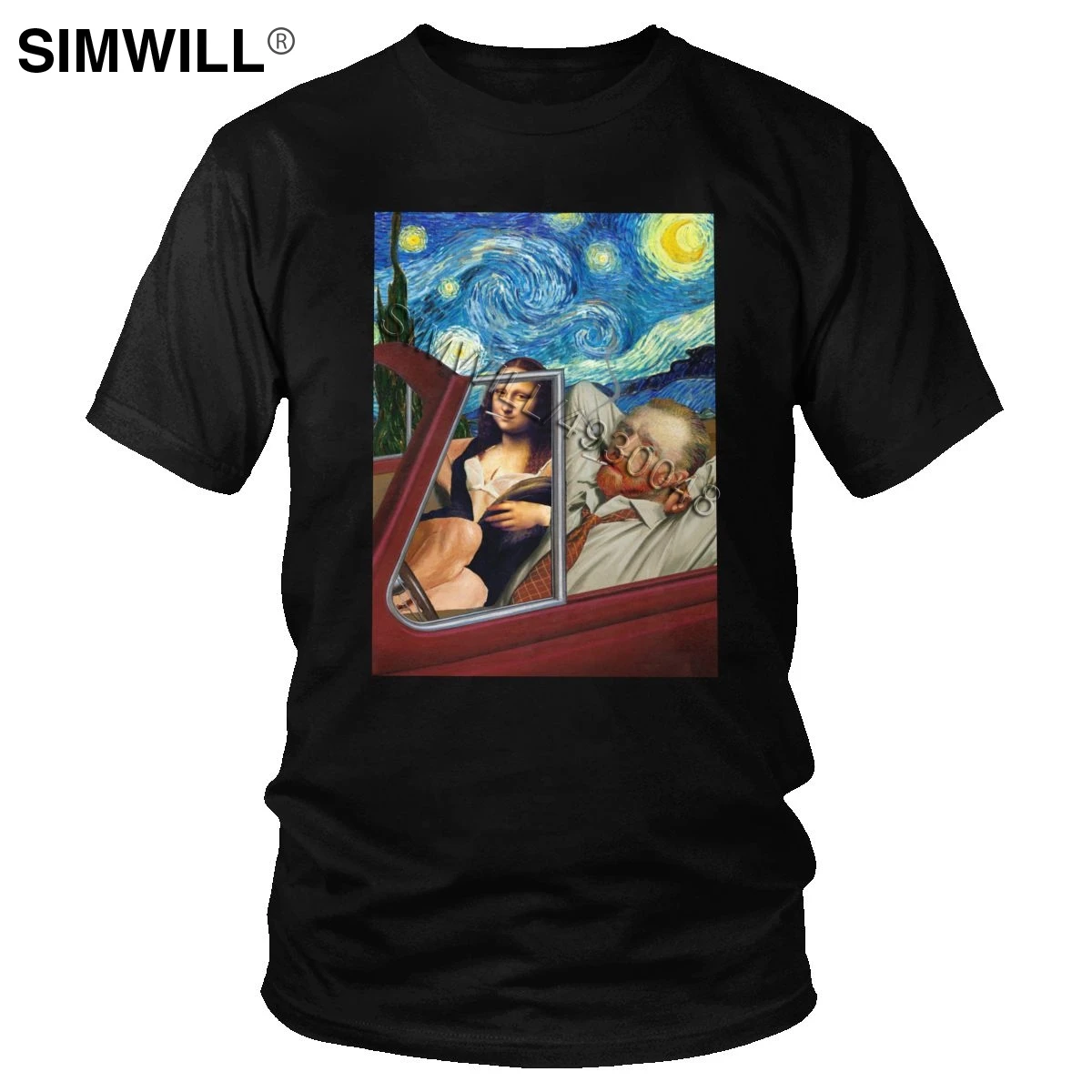 

Funny Mona Lisa Starry Night T Shirt Men Cotton Streetwear T-Shirt Short Sleeves Oversized Retro Graphic Tee Tops Merchandise