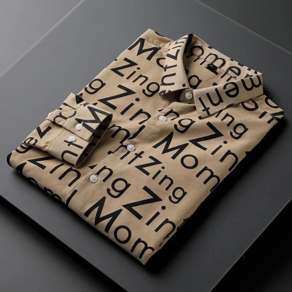 Рубашка мужская цвета хаки на пуговицах с длинными рукавами не требует глажки