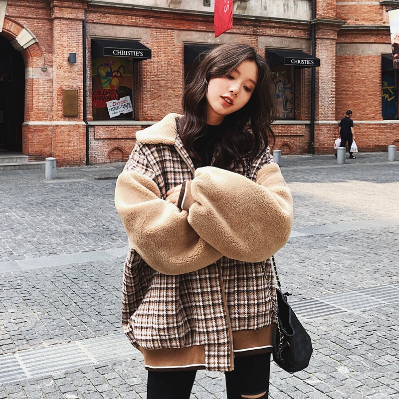 Lambswool Лоскутная утепленная куртка зимняя Осенняя Наплечная рукав с отворотом