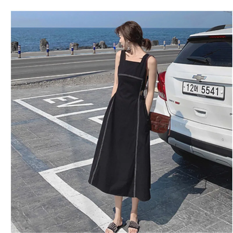 

Summer Dress Women Fashion Sling Long Dress Women 2020 Casual Party Dress Female Ruffles Vestidos Plus Size Natural Solid Dress