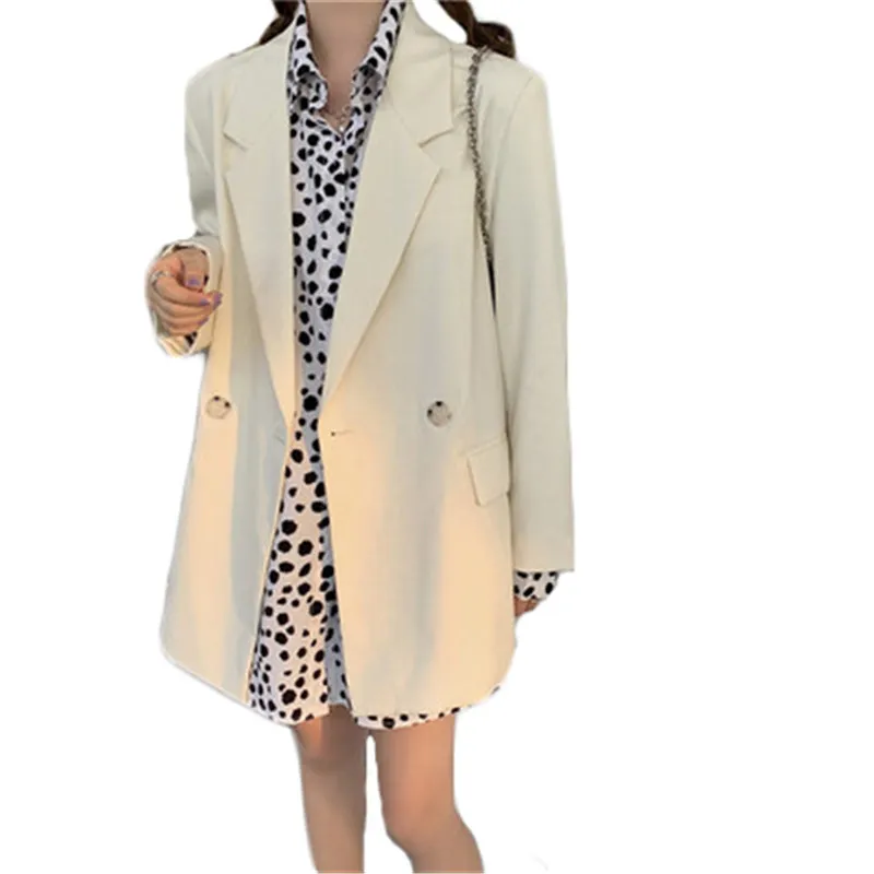 

White Suit Jacket For Women 2021 Spring New Fashion Elegant Long Sleeve Oversize Loose Thin Small Blazer Female LR1064